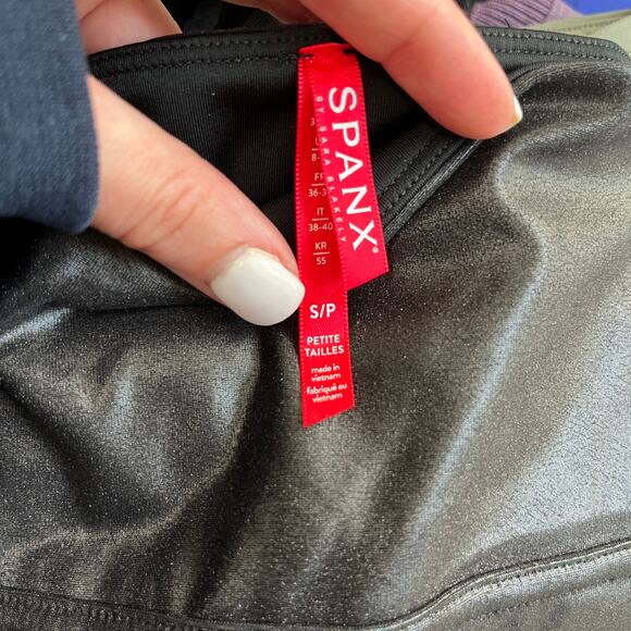 Spanx Faux Leather Moto Black Leggings Size Small - Picture 3 of 5